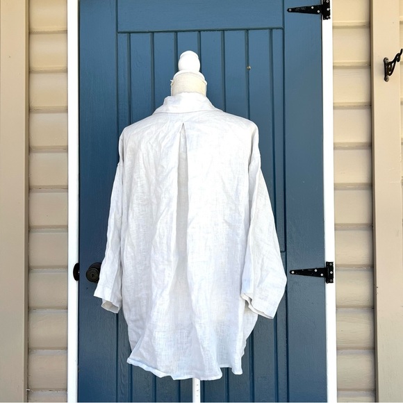 Magaschoni 100% Linen Blouse 3/4 Sleeve V-Neck Button Up Over size loose Size XL - Picture 3 of 8